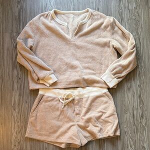 American Eagle Outfitters Cream Ribbed Pajama Set